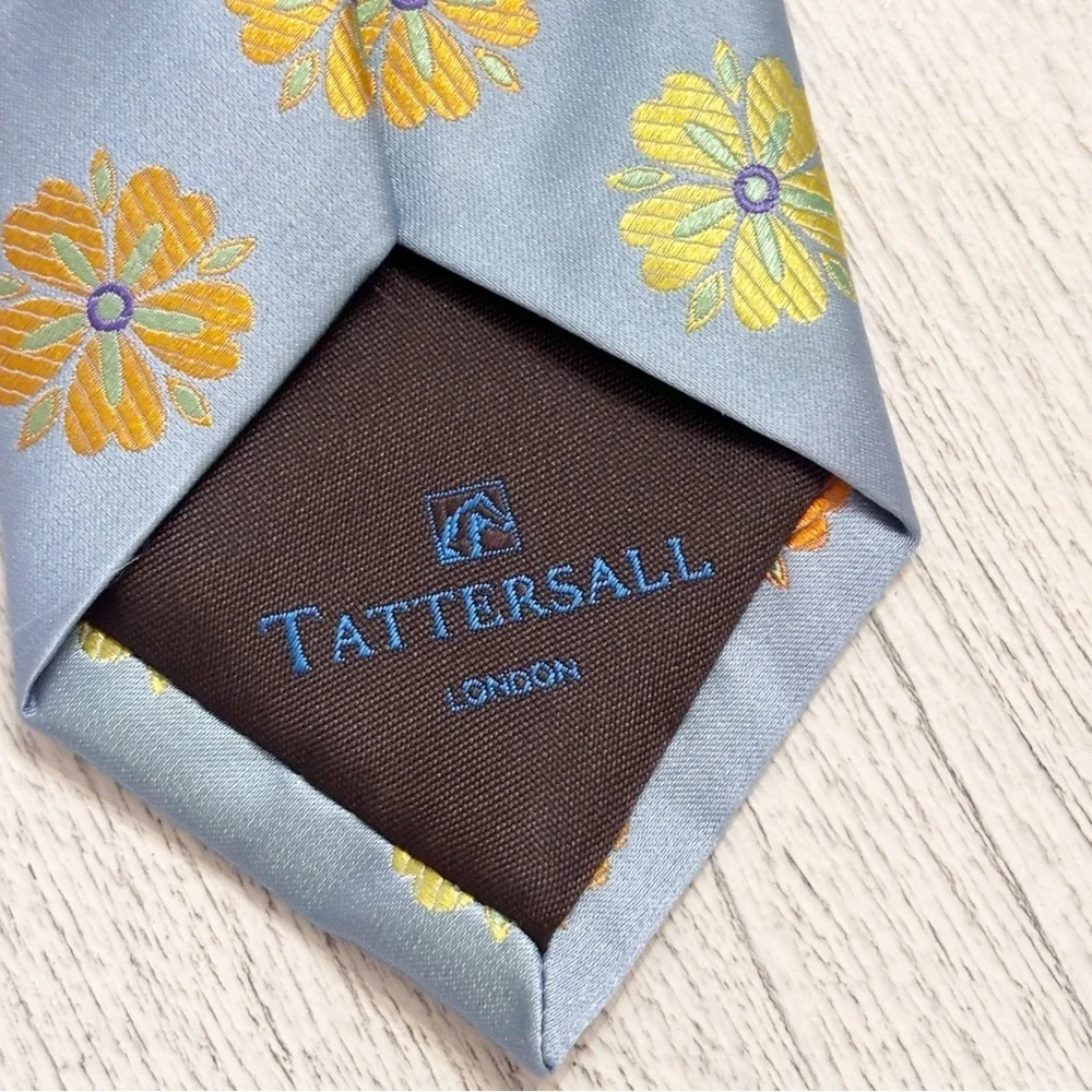 TATTERSALL LONDON Men’s Blue Orange Yellow Novelty 100% Silk Floral Tie 61”